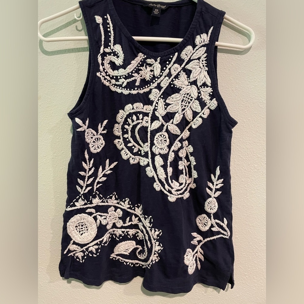 Women’s Lucky Brand navy blue with white embroidery. Size XS